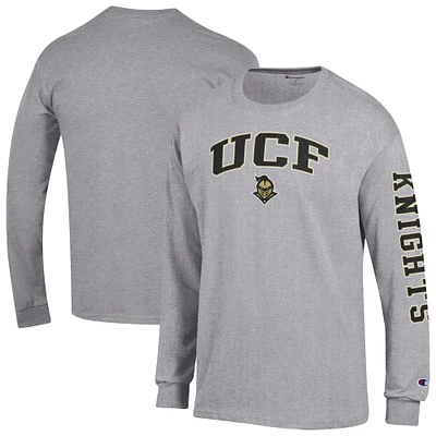 Men's Champion Heather Gray UCF Knights Arch Over Logo 2-Hit Long Sleeve T-Shirt