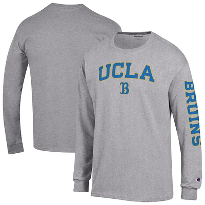 Men's Champion Heather Gray UCLA Bruins Arch Over Logo 2-Hit Long Sleeve T-Shirt