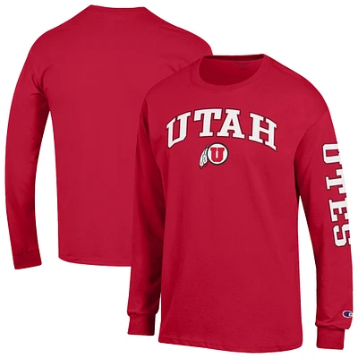 Men's Champion Red Utah Utes Arch Over Logo 2-Hit Long Sleeve T-Shirt