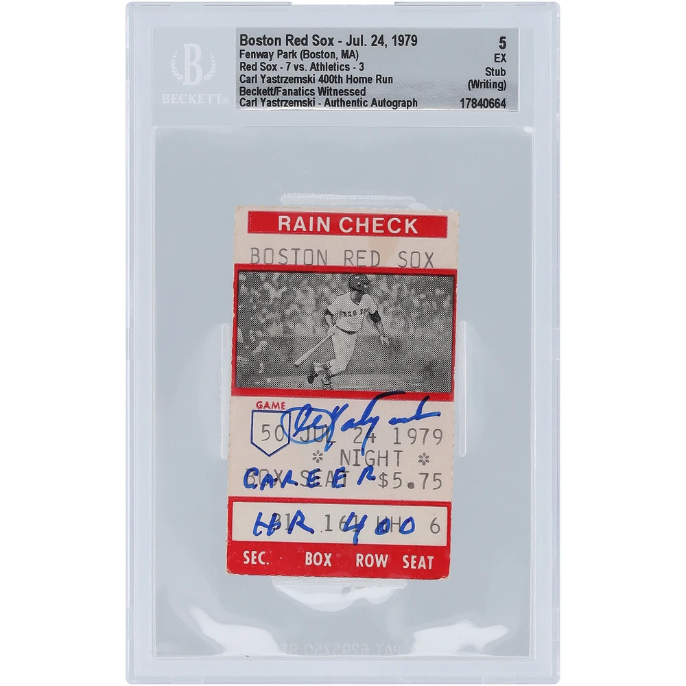 Carl Yastrzemski Boston Red Sox Autographed 400th Home Run Beckett Fanatics Witnessed Authenticated 5 Ticket from July 24, 1979 with "Career HR 400" Inscription