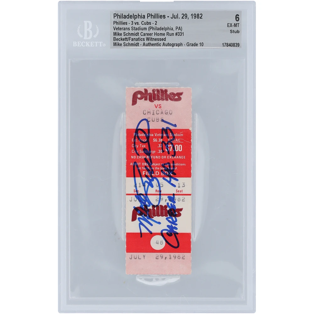 Mike Schmidt Philadelphia Phillies Autographed Career Home Run #331 Beckett Fanatics Witnessed Authenticated /10 Ticket from April 5
