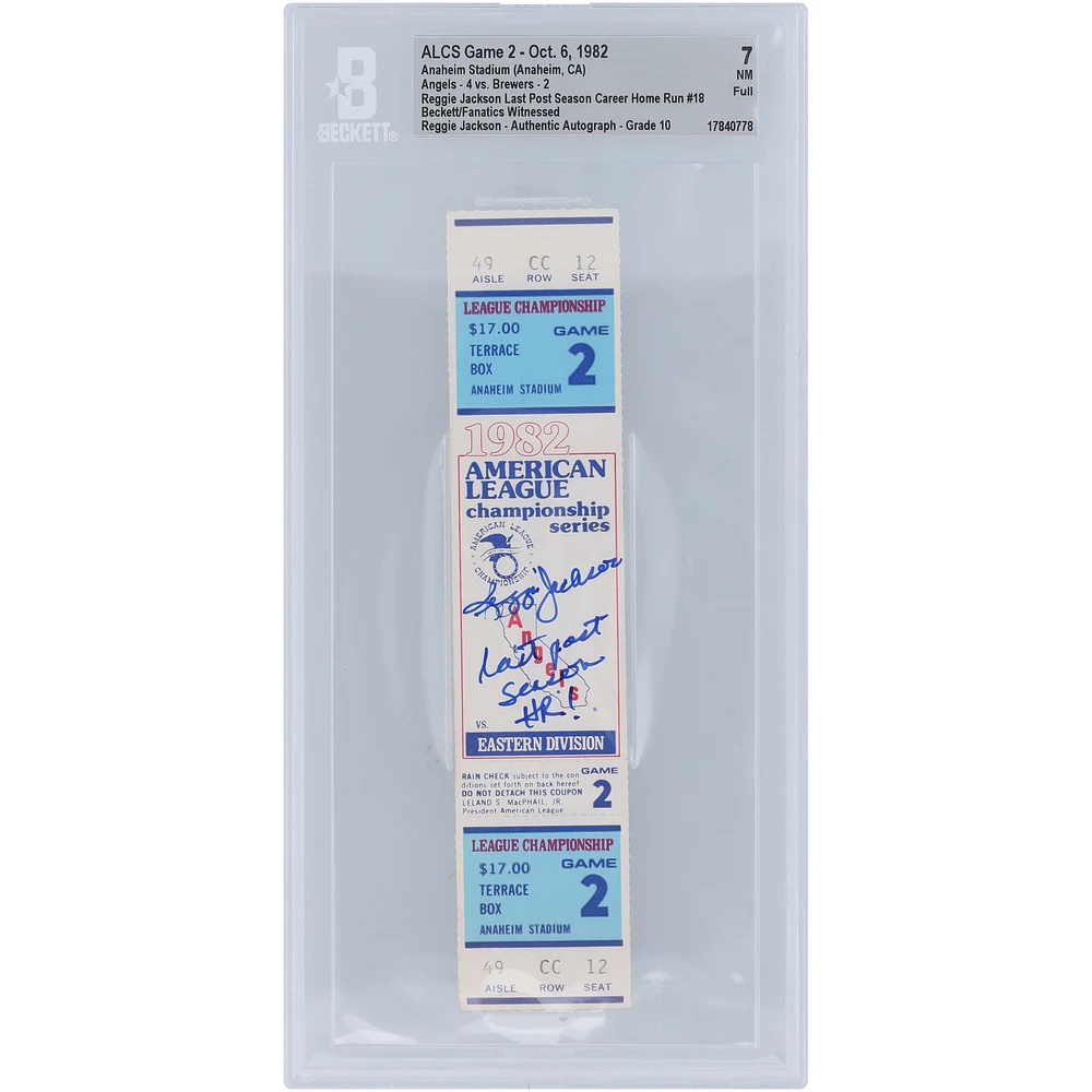 Reggie Jackson California Angels Autographed Last Post Season Career Home Run #18 Beckett Fanatics Witnessed Authenticated /10 Ticket from October 6