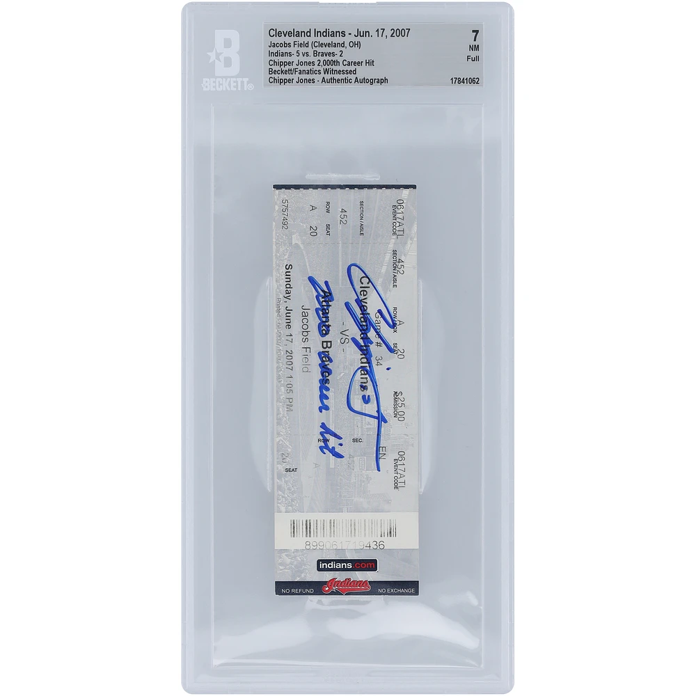 Chipper Jones Atlanta Braves Autographed 2,000th Career Hit Beckett Fanatics Witnessed Authenticated Ticket from June 17