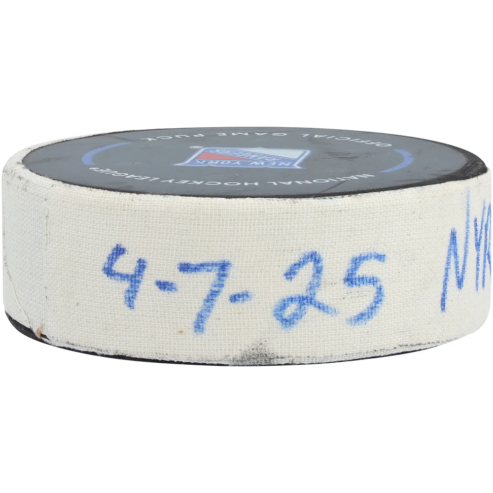 Mika Zibanejad New York Rangers Game-Used Goal Puck vs. Tampa Bay Lightning on April 7, 2025