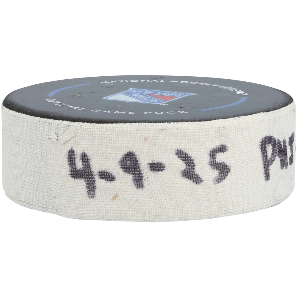 Travis Sanheim Philadelphia Flyers Game-Used Goal Puck vs. New York Rangers on April 9, 2025