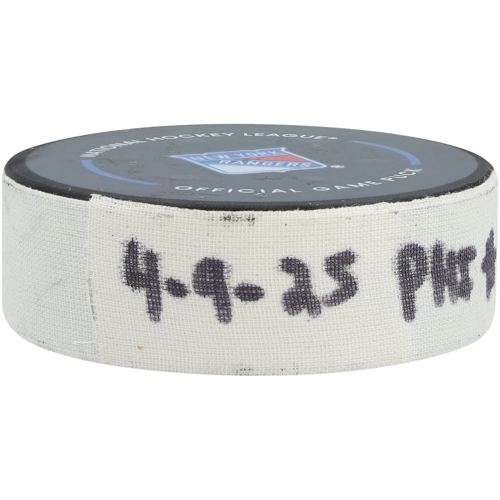 Jakob Pelletier Philadelphia Flyers Game-Used Goal Puck vs. New York Rangers on April 9, 2025