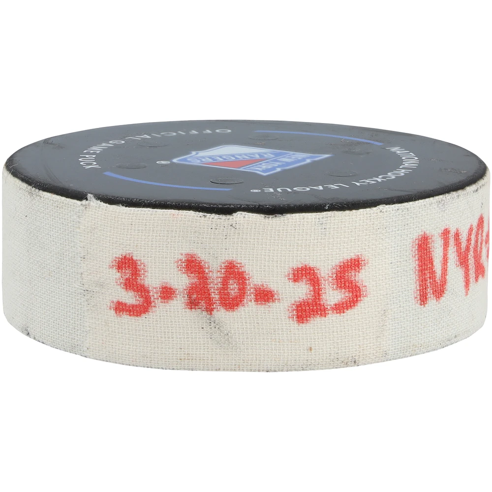 Will Borgen New York Rangers Game-Used Goal Puck vs. Toronto Maple Leafs on March 20, 2025