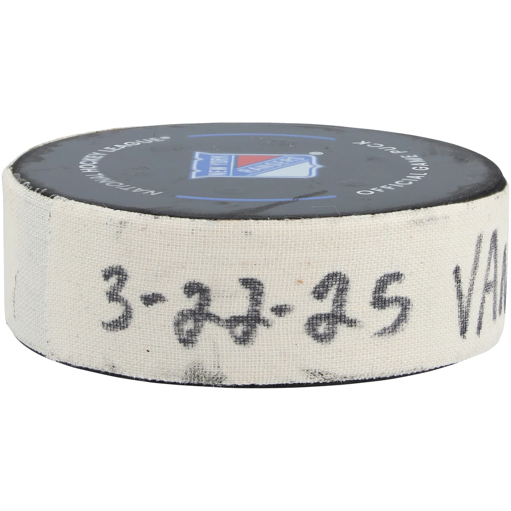 Drew O'Connor Vancouver Canucks Game-Used Goal Puck vs. New York Rangers on March 22, 2025