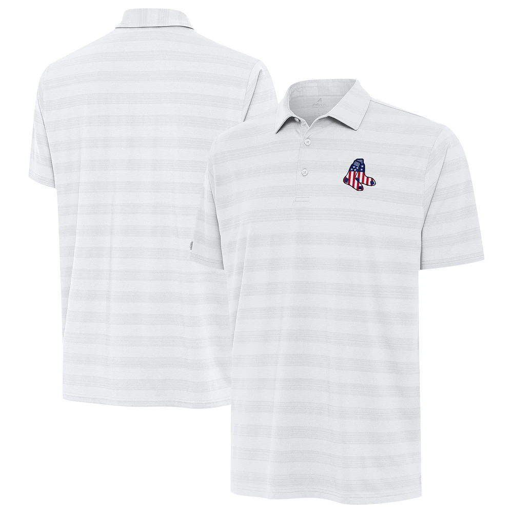 Men's Antigua White Boston Red Sox Tunnel Stars and Stipes Team Logo Polo