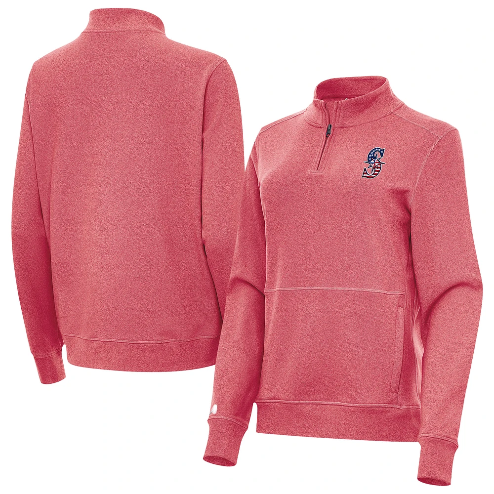 Women's Antigua Heather Red Seattle Mariners Crush Stars and Stripes Team Logo Quarter-Zip Pullover Top