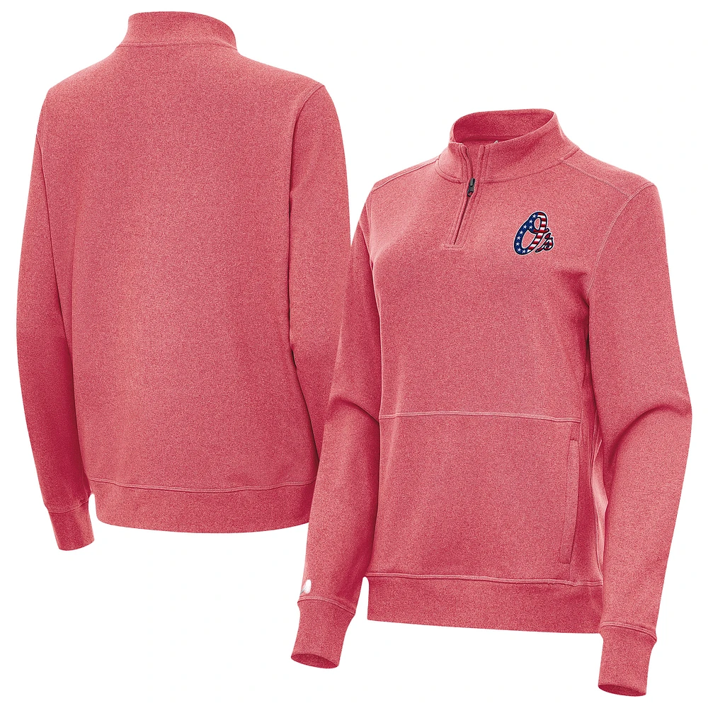 Women's Antigua Heather Red Baltimore Orioles Crush Stars and Stripes Team Logo Quarter-Zip Pullover Top