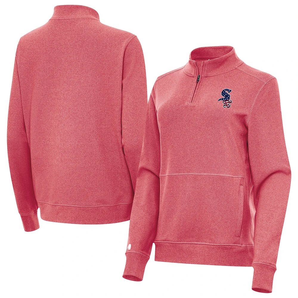 Women's Antigua Heather Red Chicago White Sox Crush Stars and Stripes Team Logo Quarter-Zip Pullover Top