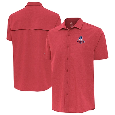 Men's Antigua Red Boston Sox Activate Stars and Stripes Team Logo Short Sleeve Button-Up Shirt