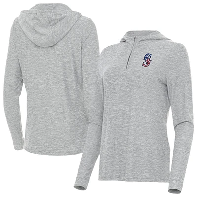 Women's Antigua Heather Gray Seattle Mariners Daybreak Quarter-Zip Hoodie