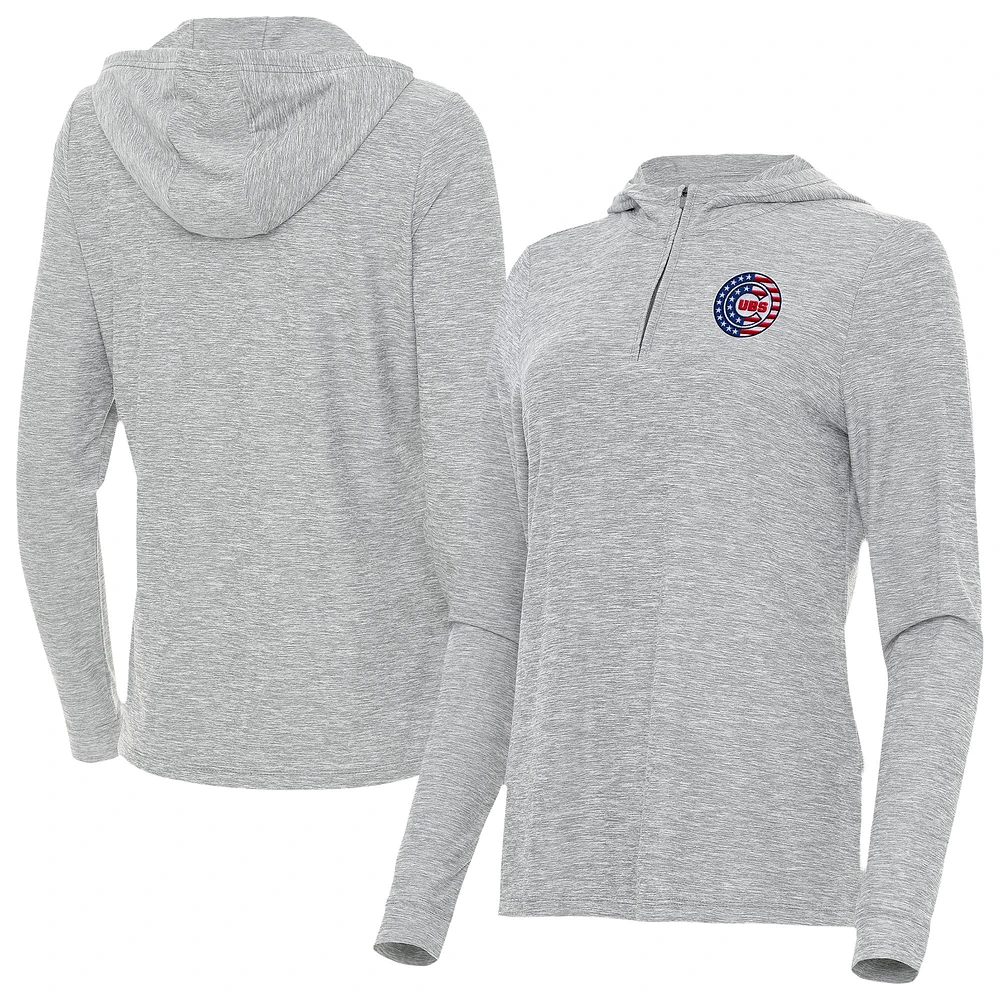 Women's Antigua Heather Gray Chicago Cubs Daybreak Quarter-Zip Hoodie
