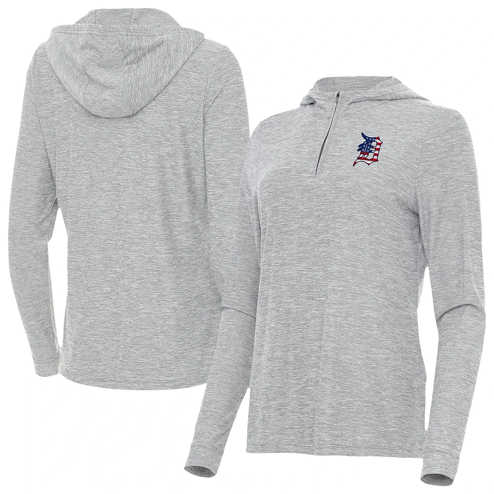 Women's Antigua Heather Gray Detroit Tigers Daybreak Quarter-Zip Hoodie
