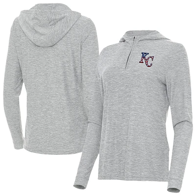 Women's Antigua Heather Gray Kansas City Royals Daybreak Quarter-Zip Hoodie