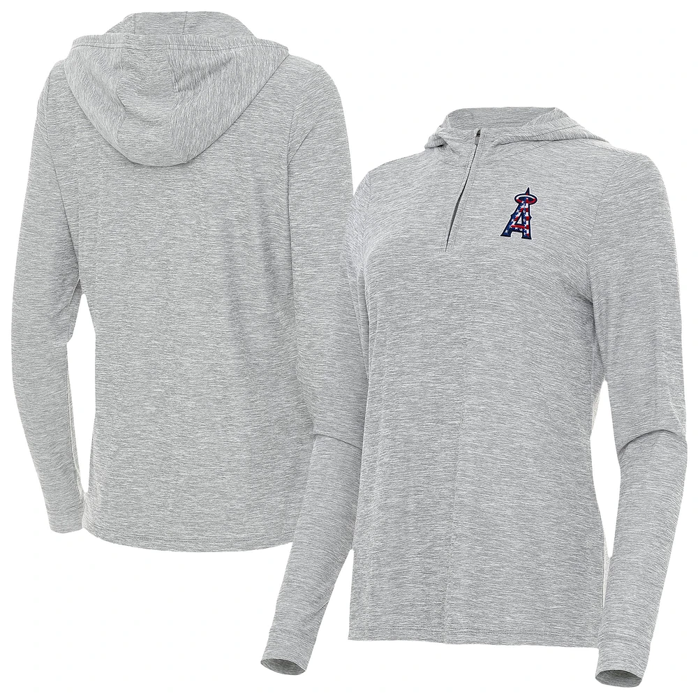 Women's Antigua Heather Gray Los Angeles Angels Daybreak Quarter-Zip Hoodie
