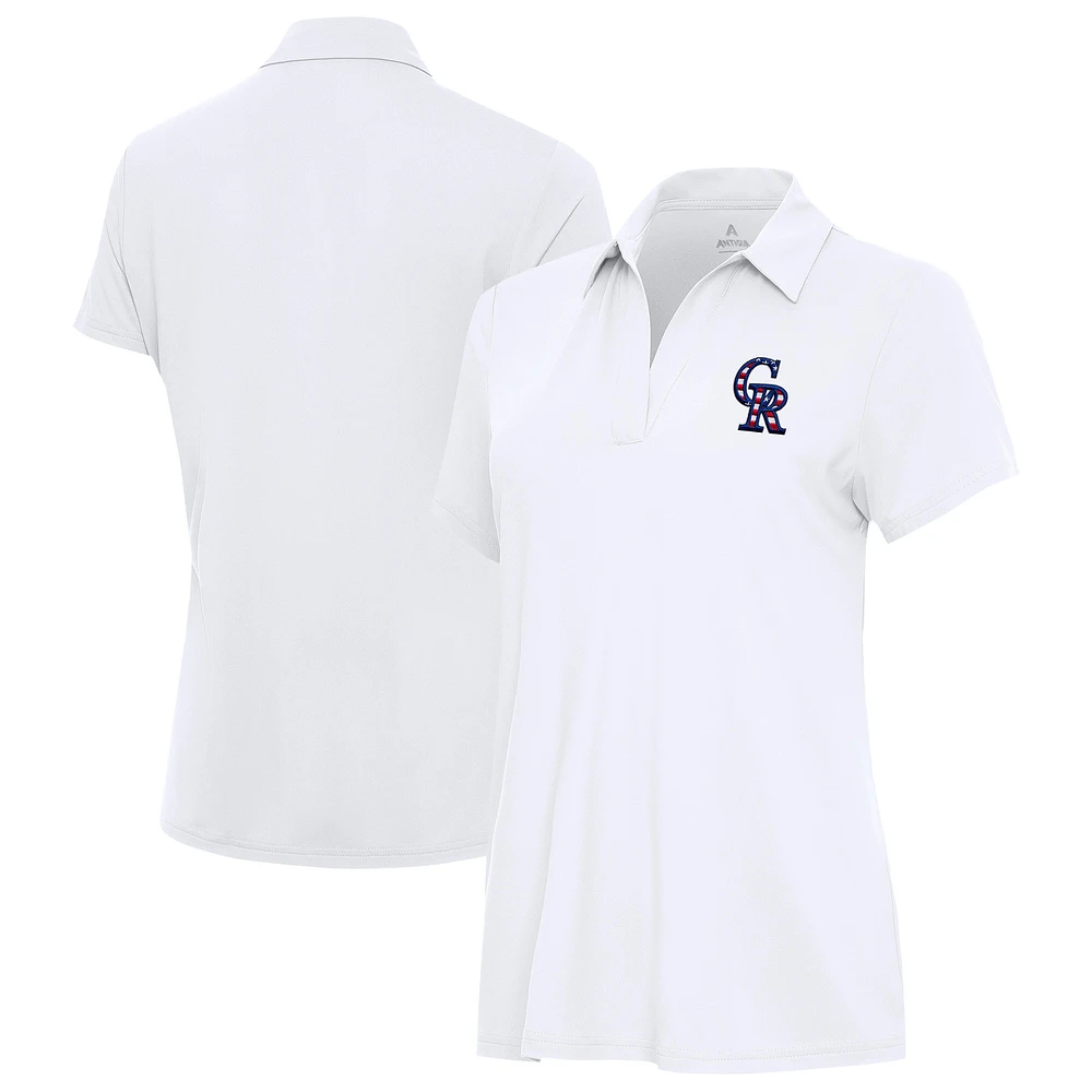 Women's Antigua White Colorado Rockies Era Stars and Stripes Team Logo Polo