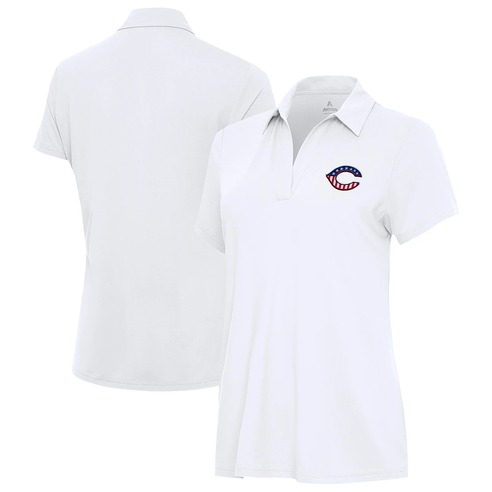 Women's Antigua White Cincinnati Reds Era Stars and Stripes Team Logo Polo