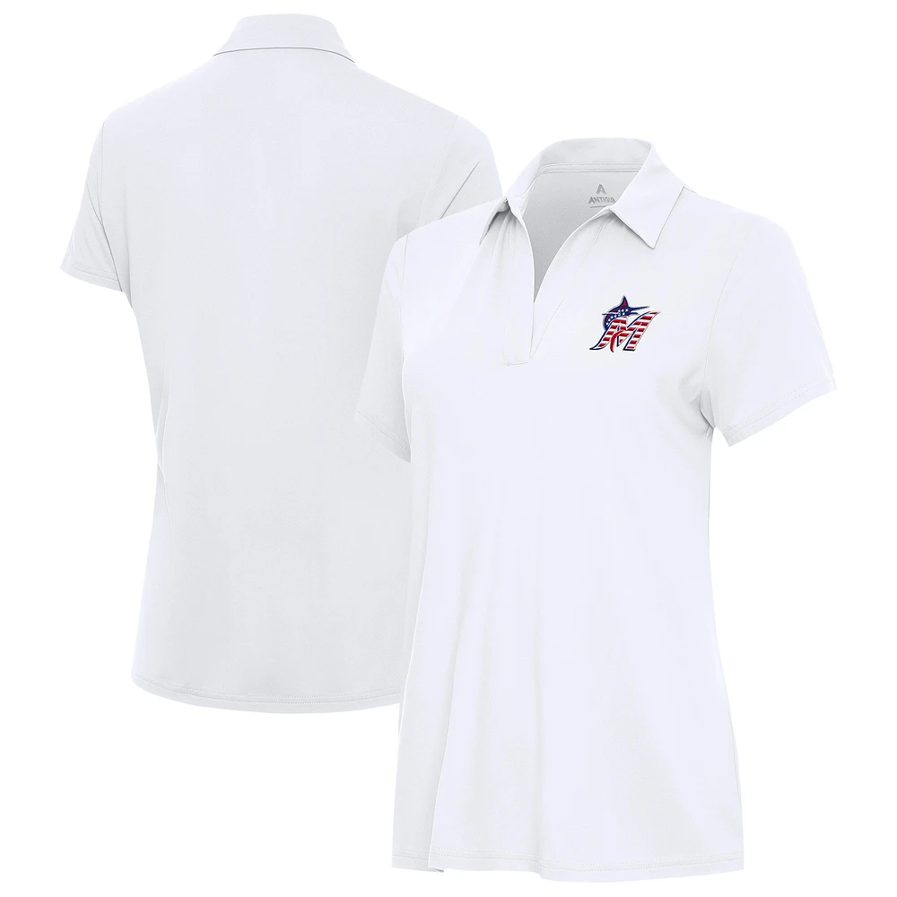 Women's Antigua White Miami Marlins Era Stars and Stripes Team Logo Polo