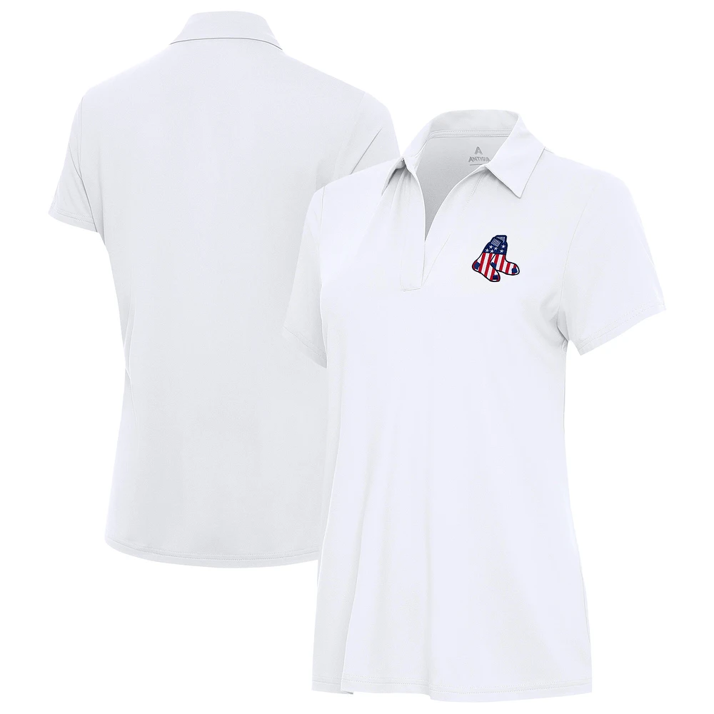 Women's Antigua White Boston Red Sox Era Stars and Stripes Team Logo Polo
