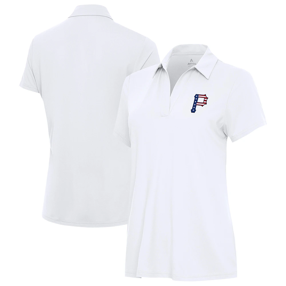 Women's Antigua White Pittsburgh Pirates Era Stars and Stripes Team Logo Polo