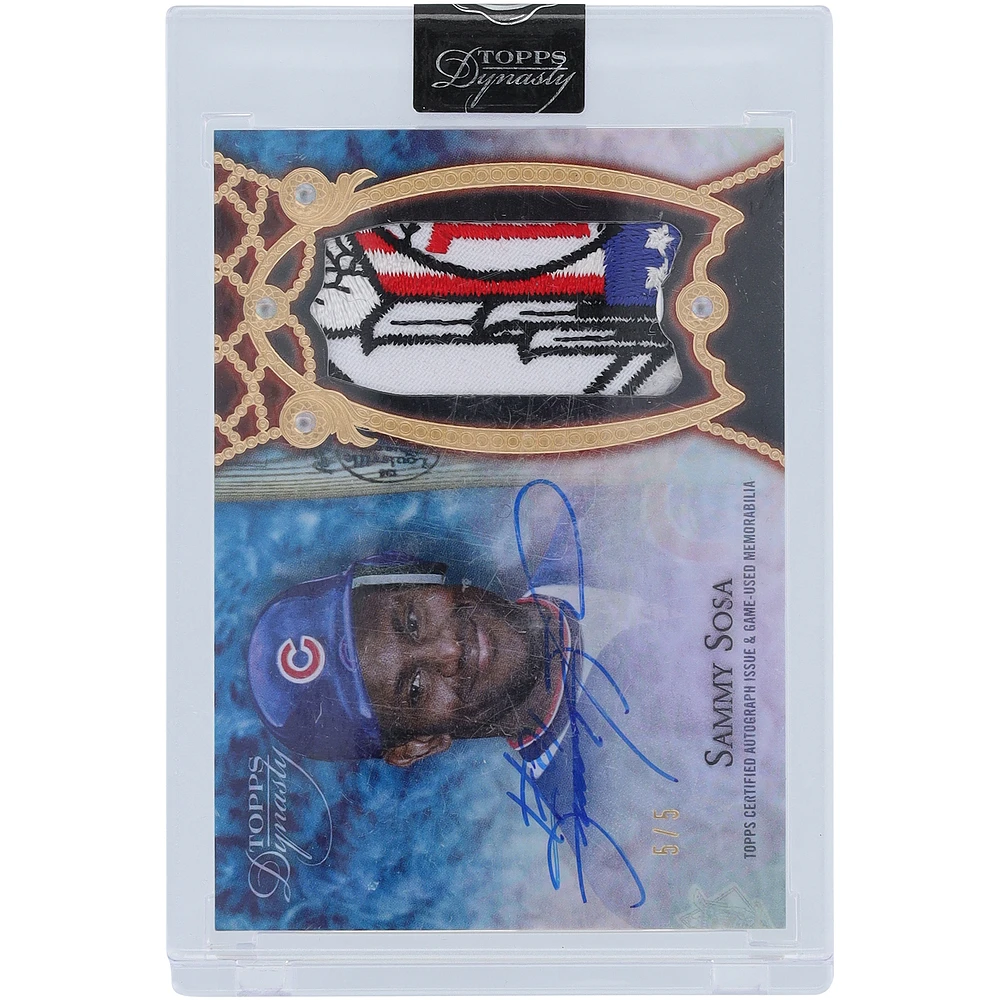 Sammy Sosa Chicago Cubs Autographed 2022 Topps Dynasty Black National League Logo 4 Color Relic #DAP-SSO2 #5/5 Card