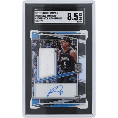 Paolo Banchero Orlando Magic Autographed 2022-23 Panini Spectra Rookie Patch "Pinstripe" 2 Color Relic #208 #188/199 SGC Authenticated 8.5 Rookie Card
