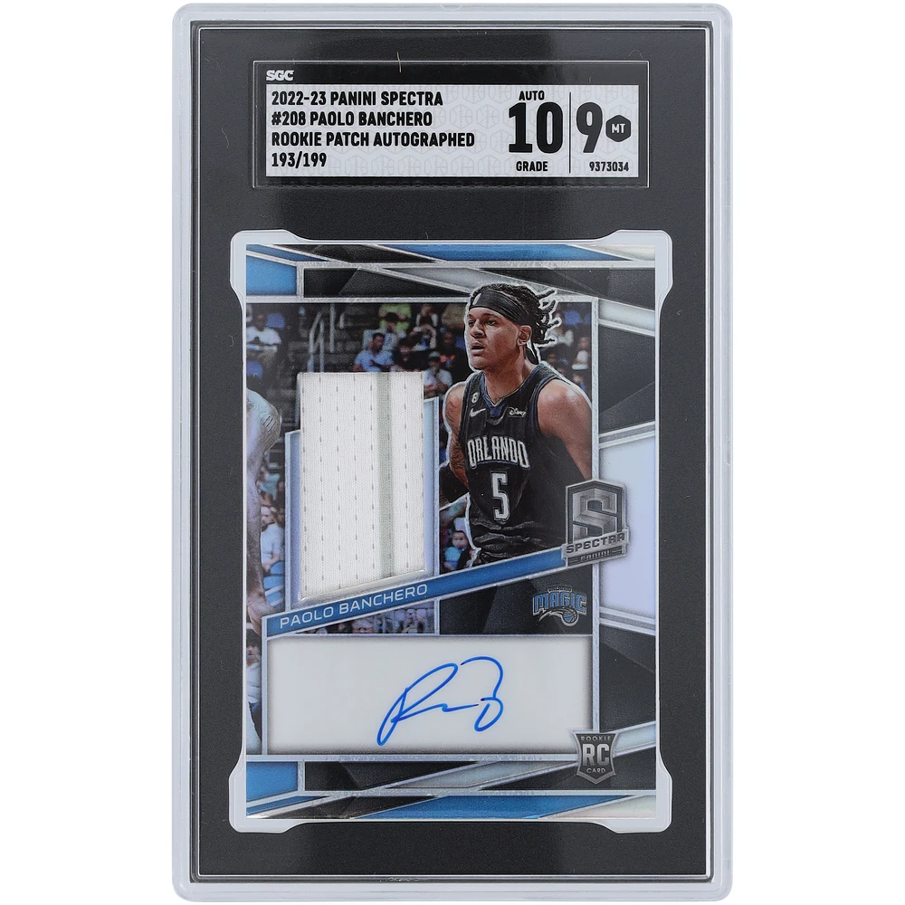 Paolo Banchero Orlando Magic Autographed 2022-23 Panini Spectra Rookie Patch "Pinstripe" 2 Color Relic #208 #193/199 SGC Authenticated 9/10 Rookie Card