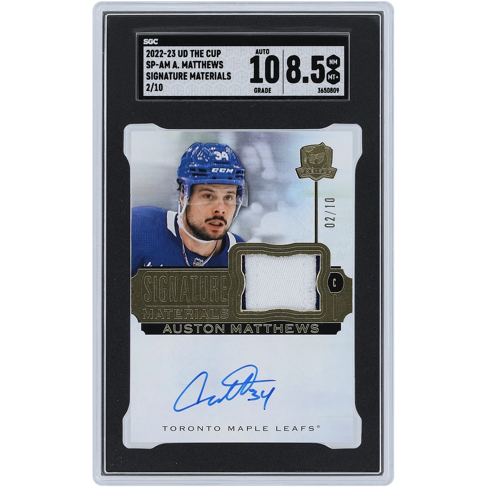 Auston Matthews Toronto Maple Leafs Autographed 2022-23 Upper Deck The Cup Signature Materials Relic #SP-AM #2/10 SGC Authenticated 8.5/10 Card