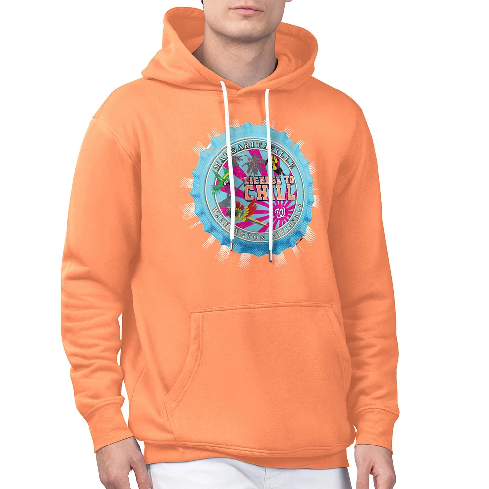 Men's Margaritaville Orange Washington Nationals Chill Bottle Cap Fleece Pullover Hoodie