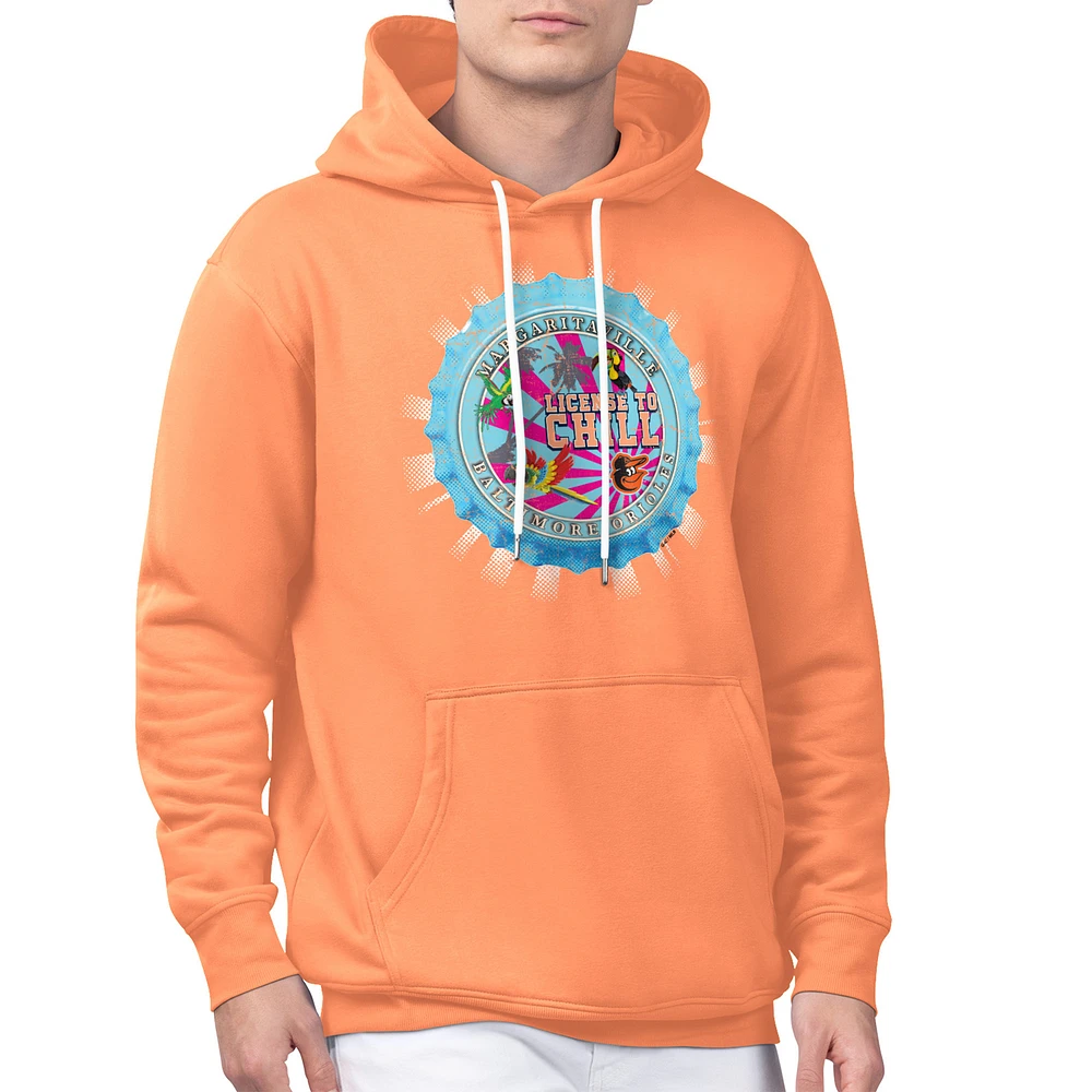 Men's Margaritaville Orange Baltimore Orioles Chill Bottle Cap Fleece Pullover Hoodie