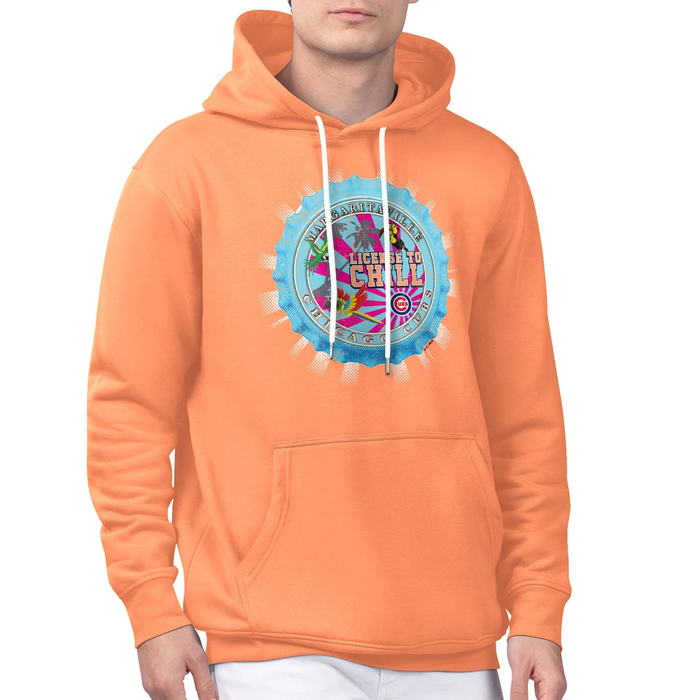 Men's Margaritaville Orange Chicago Cubs Chill Bottle Cap Fleece Pullover Hoodie