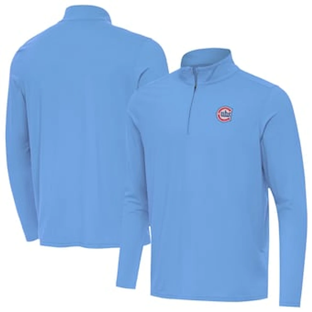 Men's Antigua Powder Blue Chicago Cubs Alternate Logo Intent Quarter-Zip Pullover