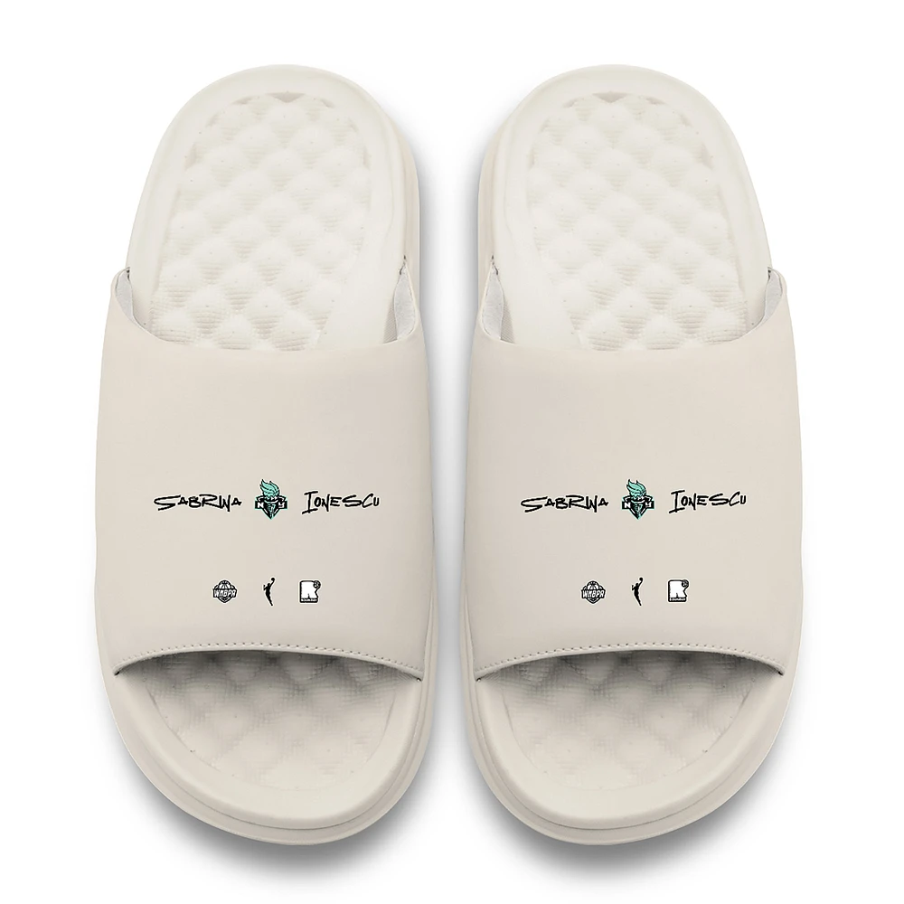 Youth ISlide Sabrina Ionescu Cream New York Liberty Round 21 Motive Slide Sandals