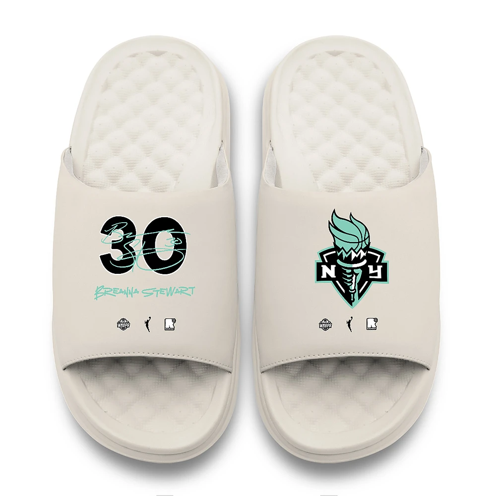 Youth ISlide Breanna Stewart Cream New York Liberty Round 21 Motive Slide Sandals