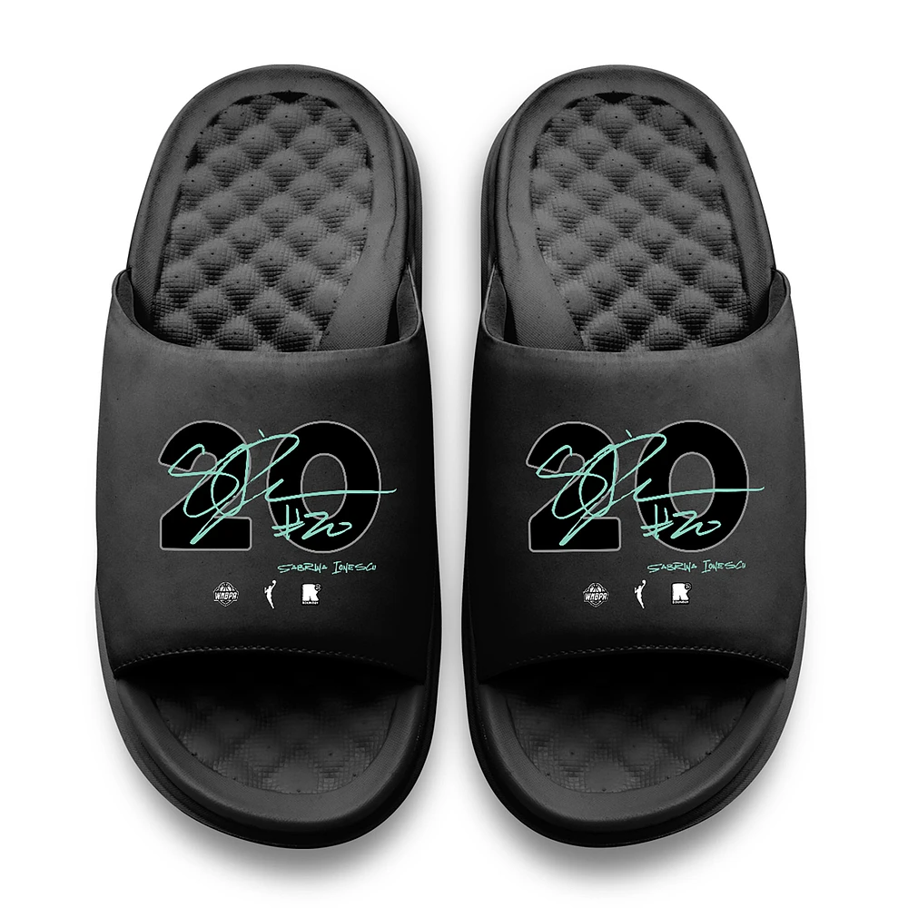 Youth ISlide Sabrina Ionescu Black New York Liberty Round 21 Motive Slide Sandals