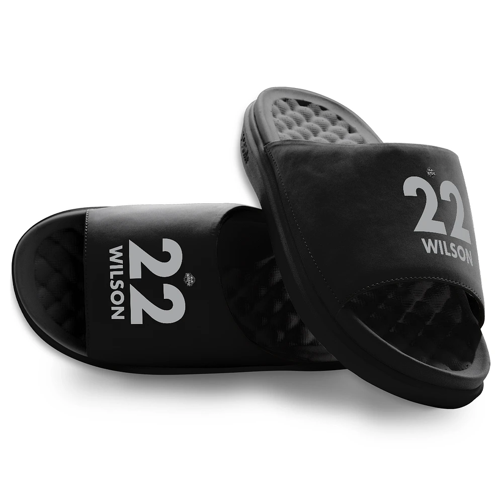 Unisex ISlide A'ja Wilson Black Las Vegas Aces Stacked Motive Slide Sandals