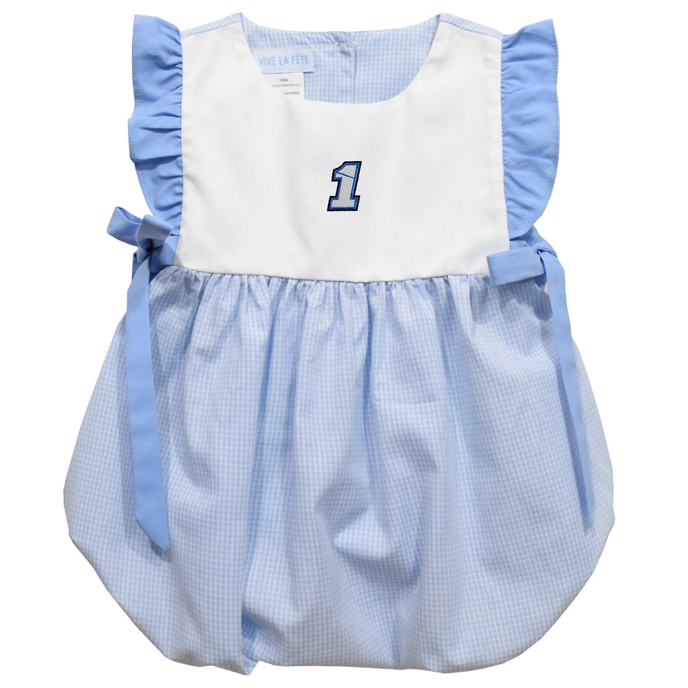 Girl's Infant Vive La Fete Light Blue Ross Chastain Gingham Bubble Dress