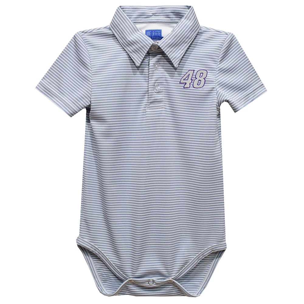 Infant Vive La Fete Gray Alex Bowman Pencil Stripe Polo Bodysuit