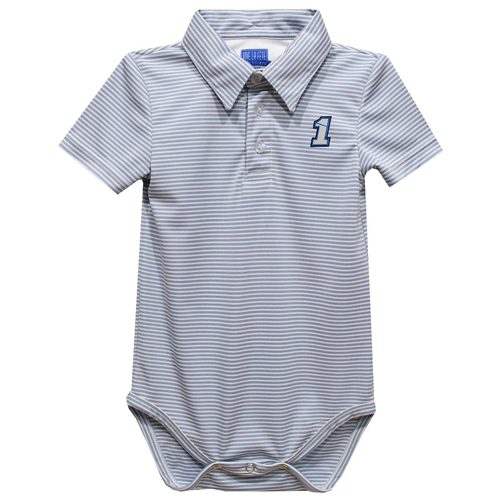 Infant Vive La Fete Gray Ross Chastain Pencil Stripe Polo Bodysuit