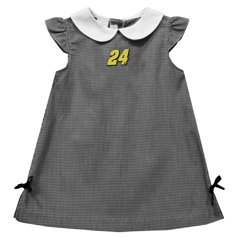Girl's Infant Vive La Fete Black William Byron Mini Check Pattern A-Line Dress
