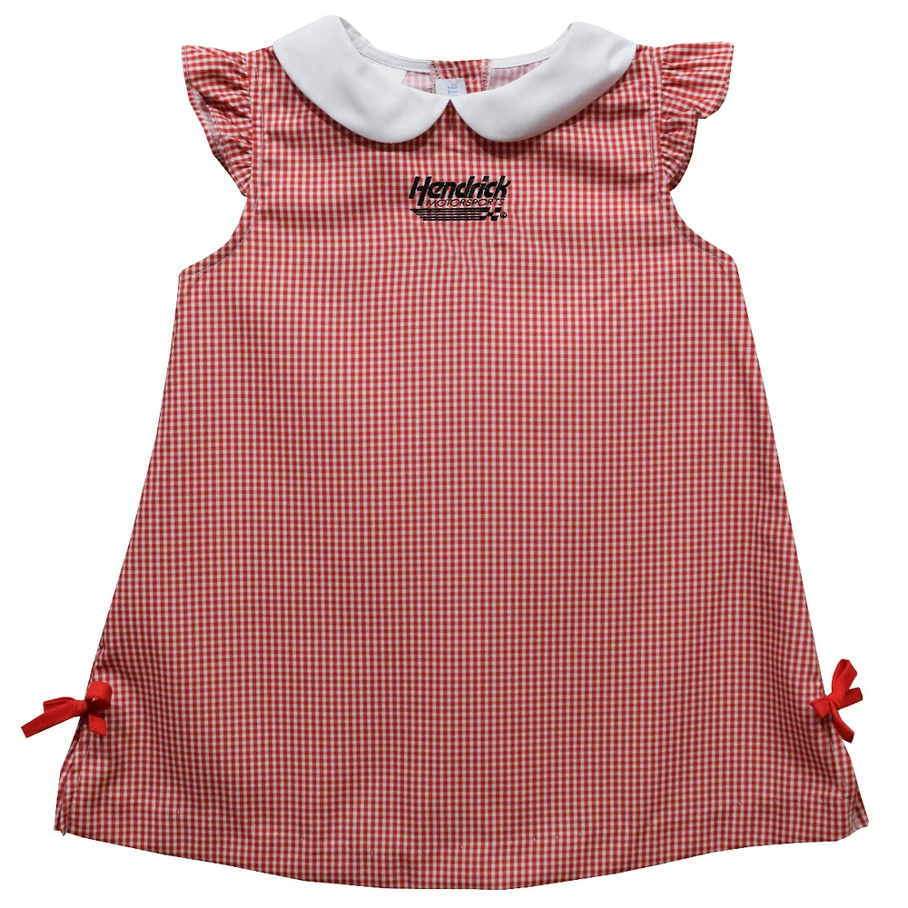 Girls Infant Vive La Fete Red Hendrick Motorsports Mini Check Pattern A-Line Dress