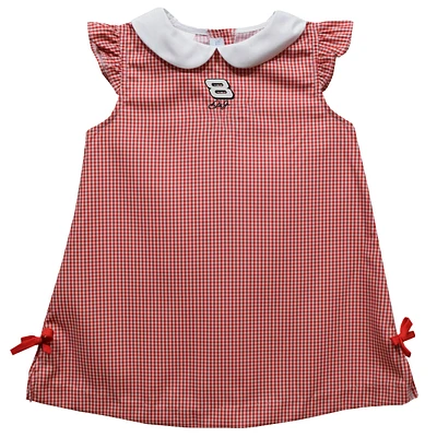 Girls Infant Vive La Fete Red Dale Earnhardt Jr. Mini Check Pattern A-Line Dress