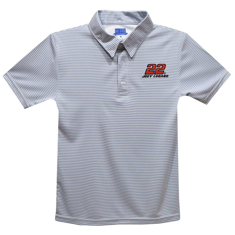 Youth Vive La Fete Gray Joey Logano Pencil Stripe Polo
