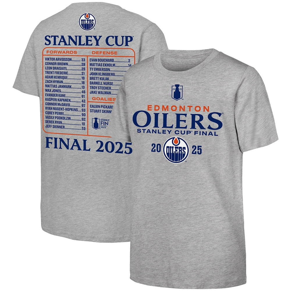 Youth Fanatics Heather Gray Edmonton Oilers 2025 Stanley Cup Final Roster T-Shirt