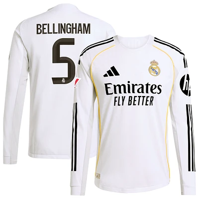 Men's adidas Jude Bellingham White Real Madrid 2025/26 Home Authentic Long Sleeve Jersey
