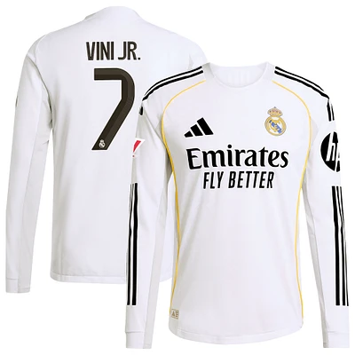 Men's adidas Vini Jr. White Real Madrid 2025/26 Home Authentic Long Sleeve Jersey