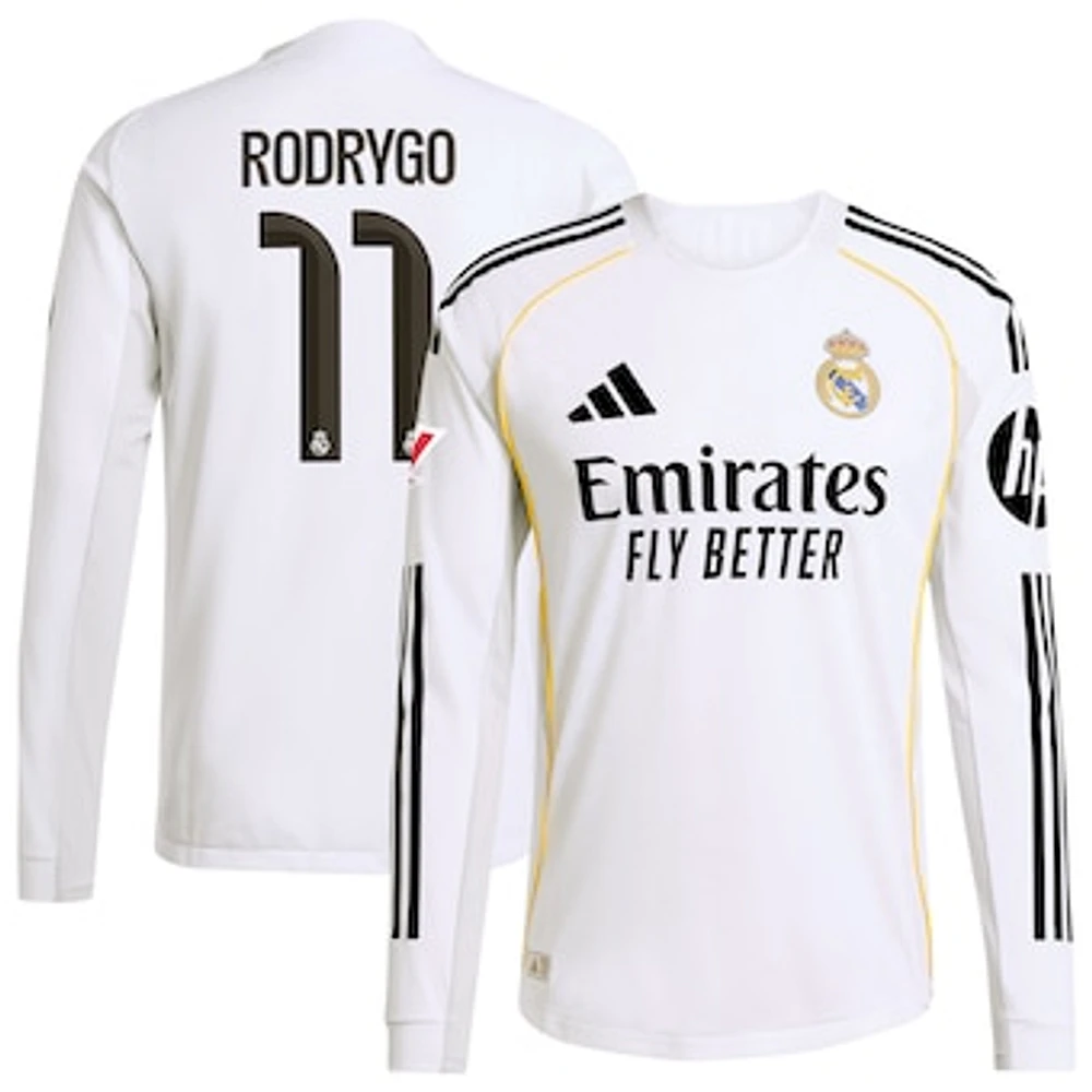Men's adidas Rodrygo White Real Madrid 2025/26 Home Authentic Long Sleeve Jersey